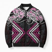 Pink Aotearoa Tukutuku Manawa Tapu Bomber Puffer Jacket Ta Moko Toi Maori - Polynesian Pride