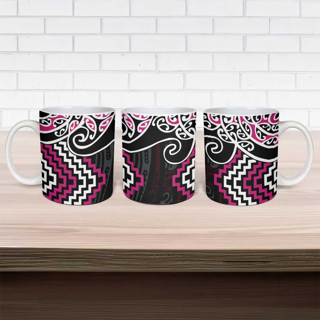 Pink Aotearoa Tukutuku Manawa Tapu Ceramic Mug Ta Moko Toi Maori - Polynesian Pride