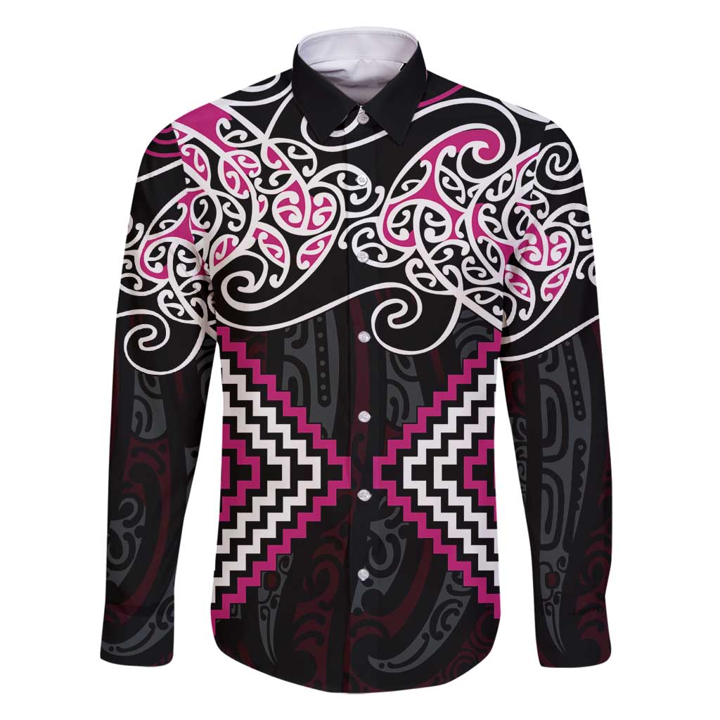 Pink Aotearoa Tukutuku Manawa Tapu Family Matching Off Shoulder Short Dress and Hawaiian Shirt Ta Moko Toi Maori