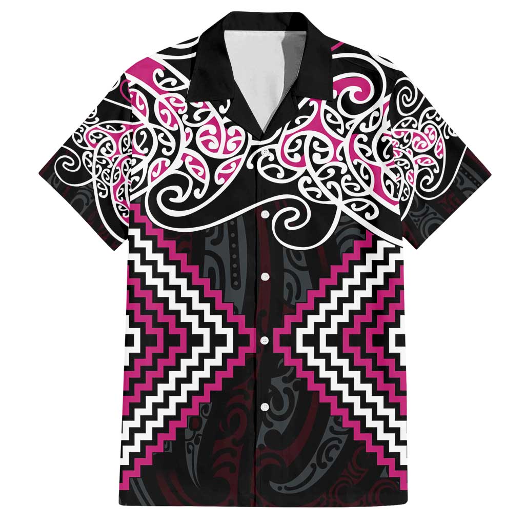 Pink Aotearoa Tukutuku Manawa Tapu Family Matching Summer Maxi Dress and Hawaiian Shirt Ta Moko Toi Maori