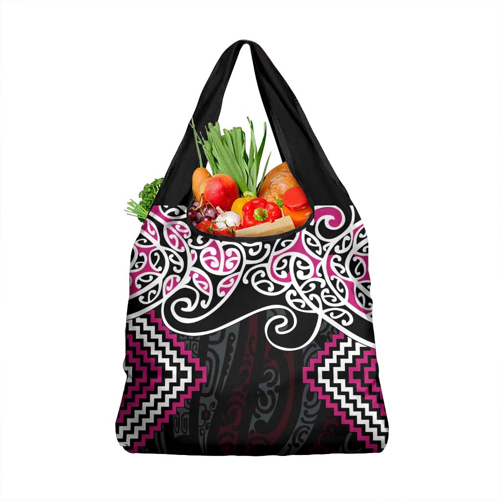 Pink Aotearoa Tukutuku Manawa Tapu Grocery Bag Ta Moko Toi Maori