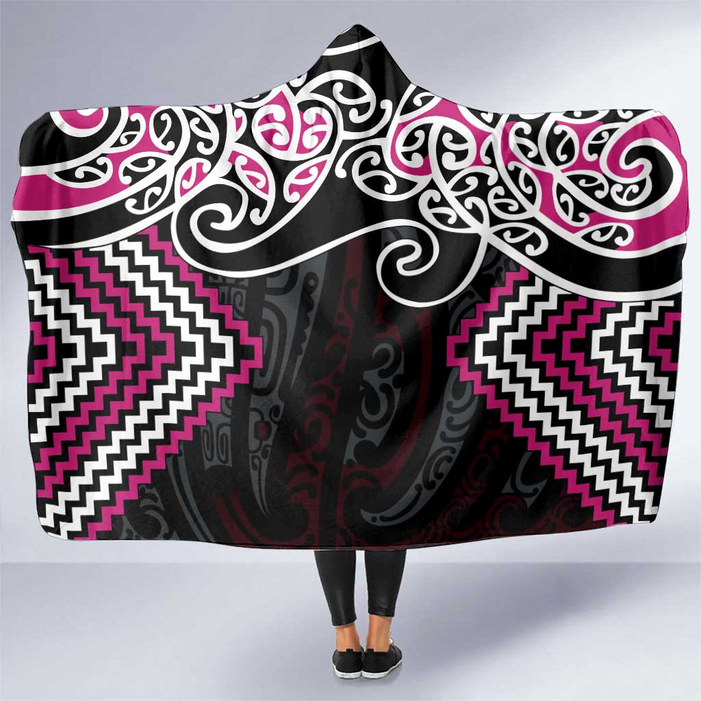 Pink Aotearoa Tukutuku Manawa Tapu Hooded Blanket Ta Moko Toi Maori