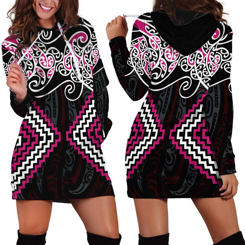 Pink Aotearoa Tukutuku Manawa Tapu Hoodie Dress Ta Moko Toi Maori LT9 - Polynesian Pride