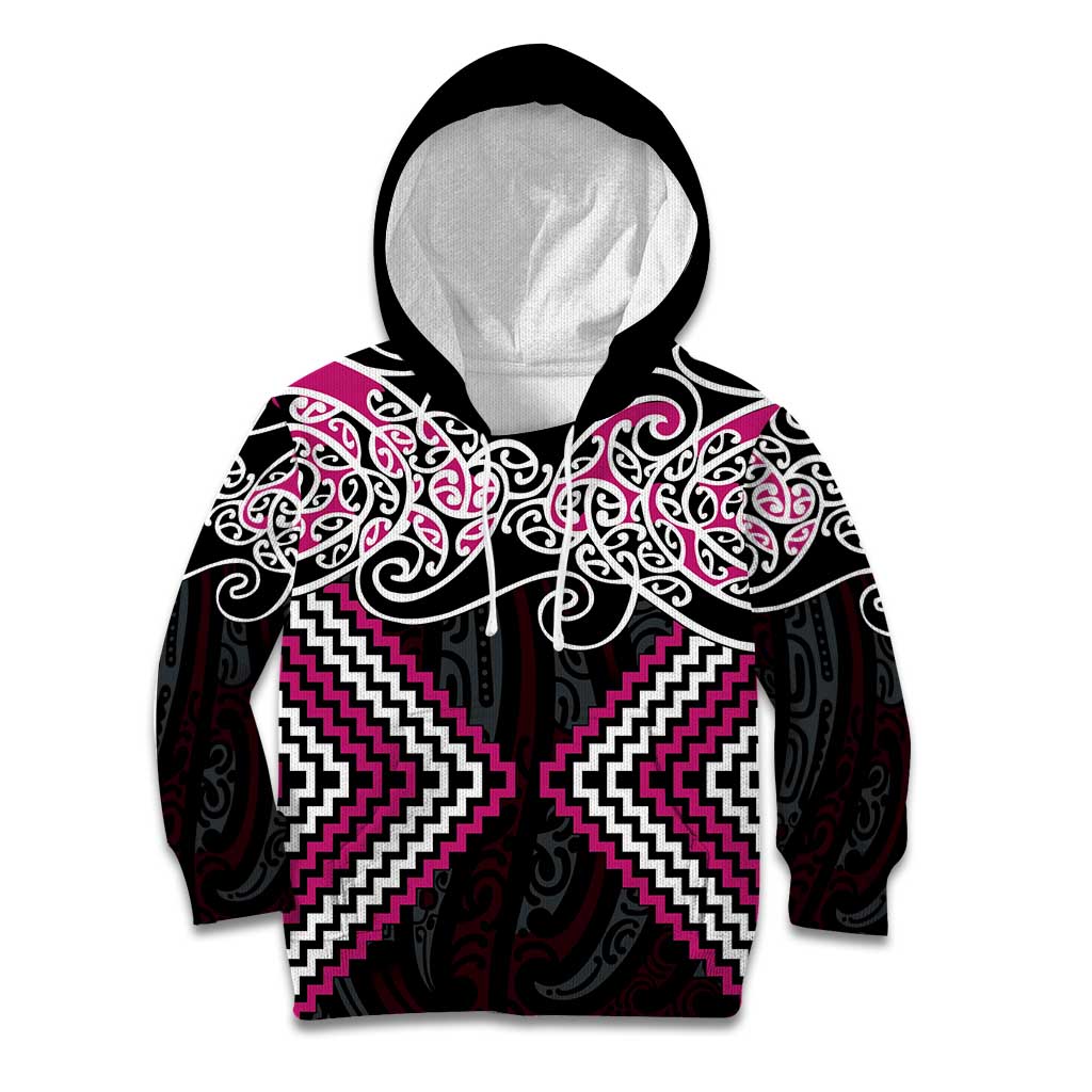 Pink Aotearoa Tukutuku Manawa Tapu Kid Hoodie Ta Moko Toi Maori