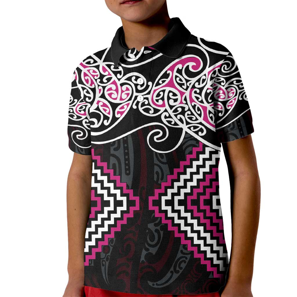 Pink Aotearoa Tukutuku Manawa Tapu Kid Polo Shirt Ta Moko Toi Maori