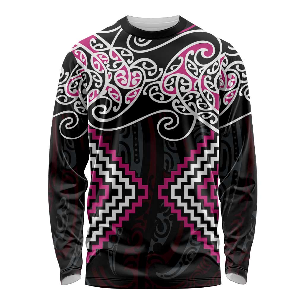 Pink Aotearoa Tukutuku Manawa Tapu Long Sleeve Shirt Ta Moko Toi Maori