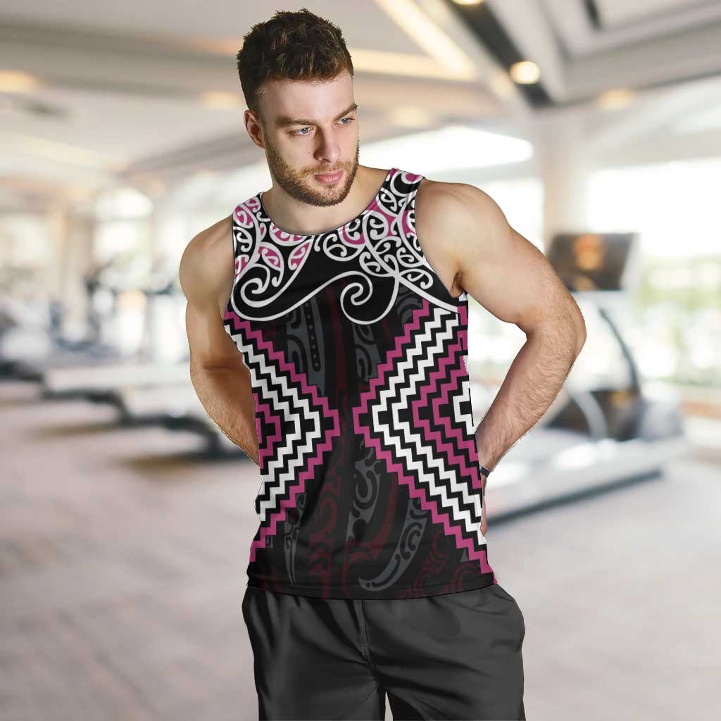 Pink Aotearoa Tukutuku Manawa Tapu Men Tank Top Ta Moko Toi Maori