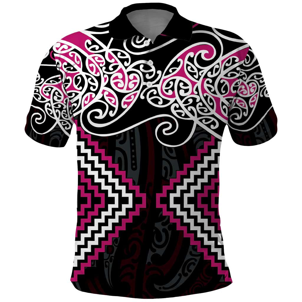 Pink Aotearoa Tukutuku Manawa Tapu Polo Shirt Ta Moko Toi Maori