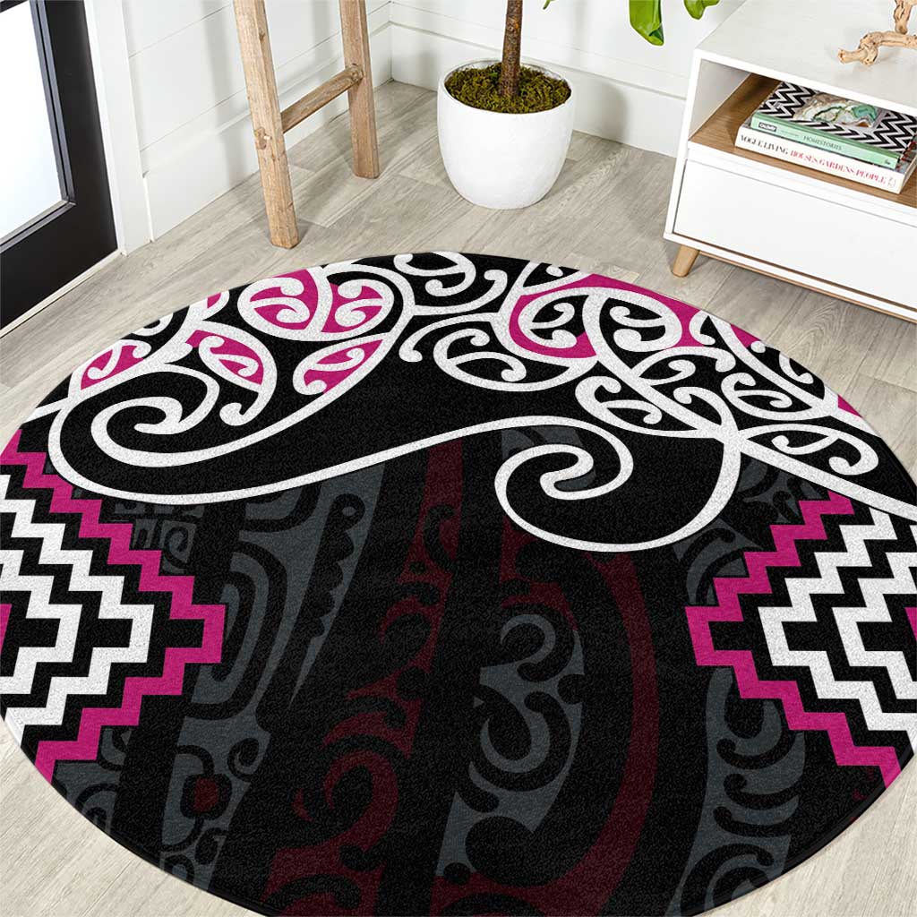 Pink Aotearoa Tukutuku Manawa Tapu Round Carpet Ta Moko Toi Maori