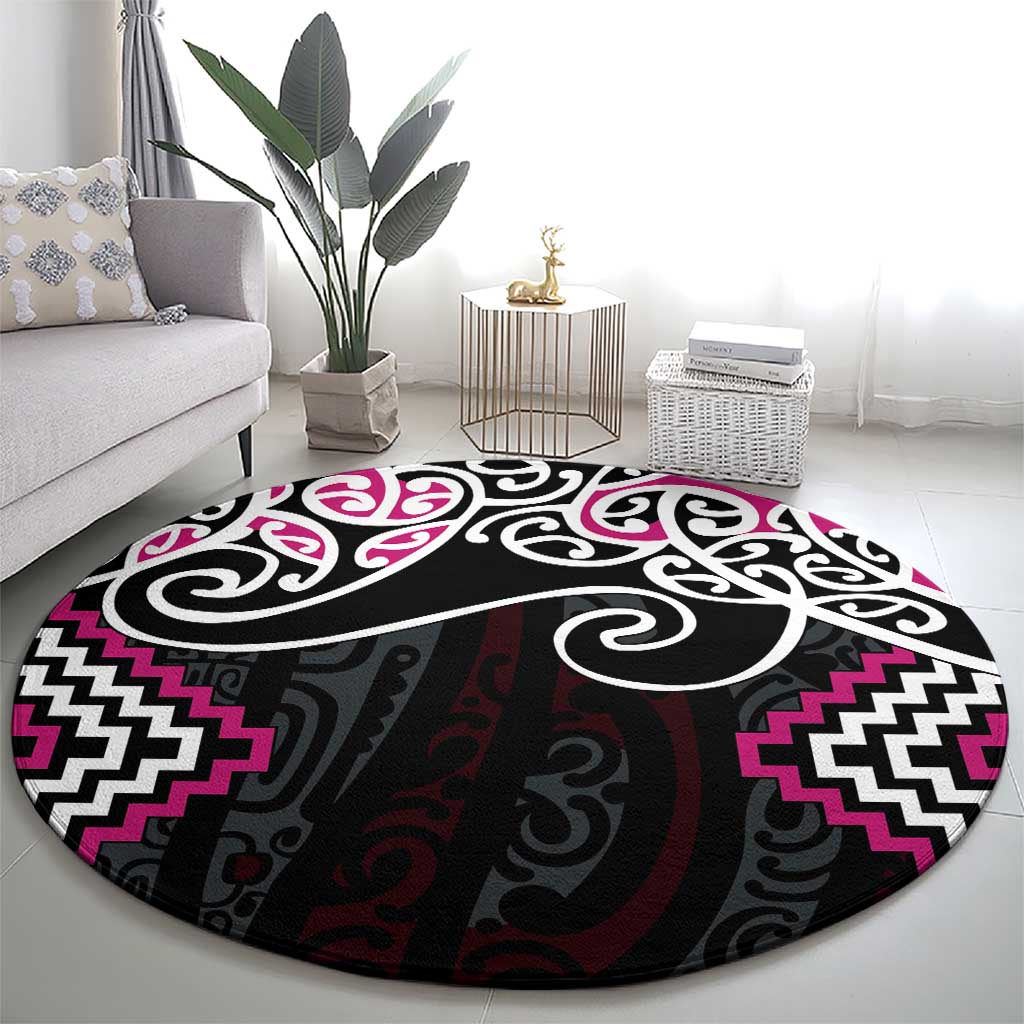 Pink Aotearoa Tukutuku Manawa Tapu Round Carpet Ta Moko Toi Maori