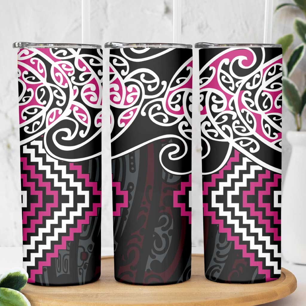 Pink Aotearoa Tukutuku Manawa Tapu Skinny Tumbler Ta Moko Toi Maori LT9 - Polynesian Pride