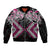 Pink Aotearoa Tukutuku Manawa Tapu Sleeve Zip Bomber Jacket Ta Moko Toi Maori