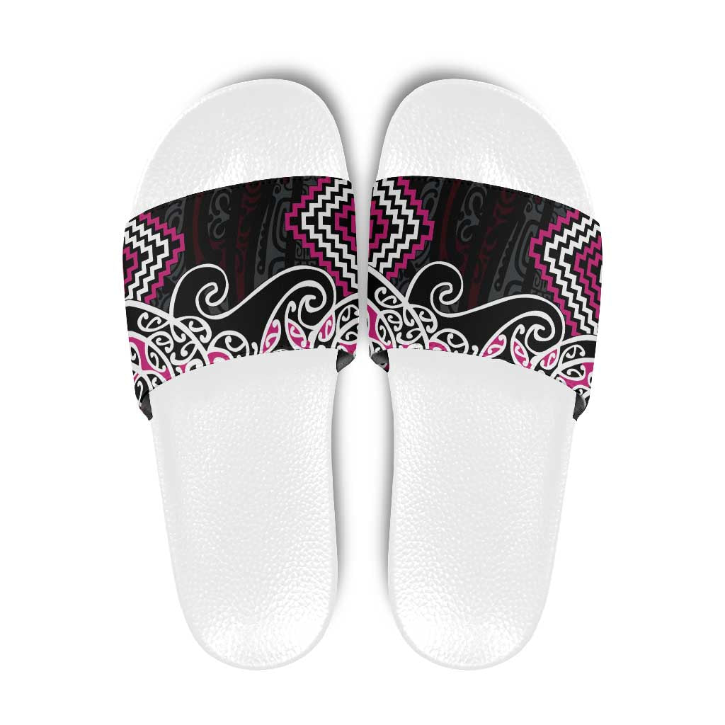 Pink Aotearoa Tukutuku Manawa Tapu Slide Sandals Ta Moko Toi Maori - Polynesian Pride
