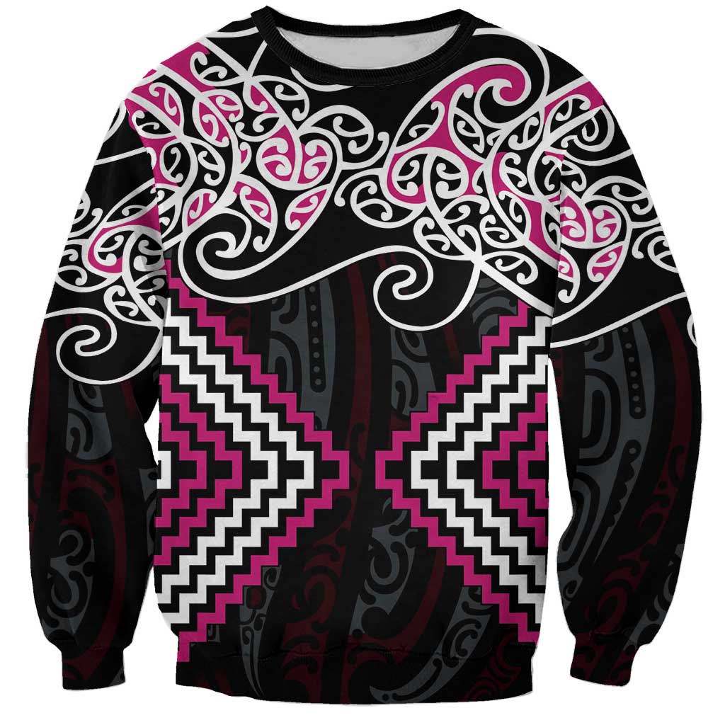 Pink Aotearoa Tukutuku Manawa Tapu Sweatshirt Ta Moko Toi Maori