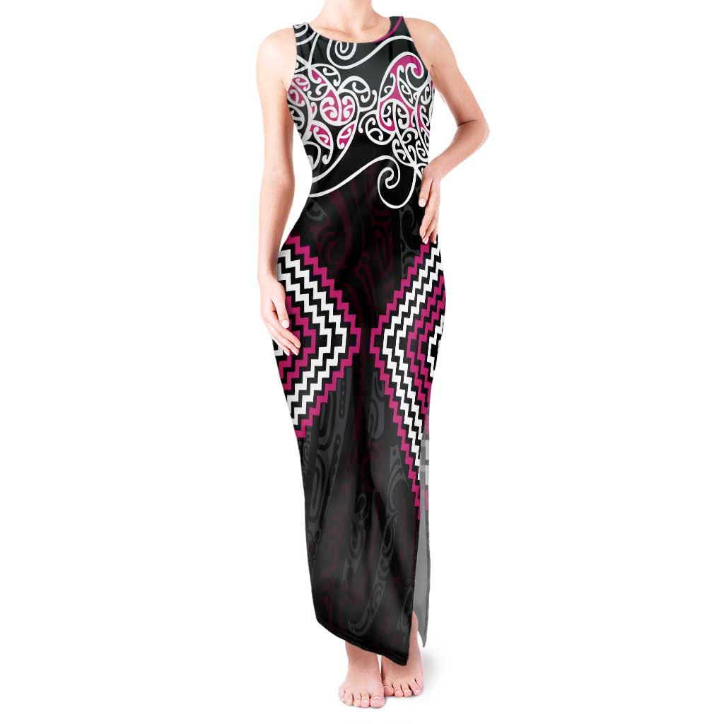 Pink Aotearoa Tukutuku Manawa Tapu Tank Maxi Dress Ta Moko Toi Maori