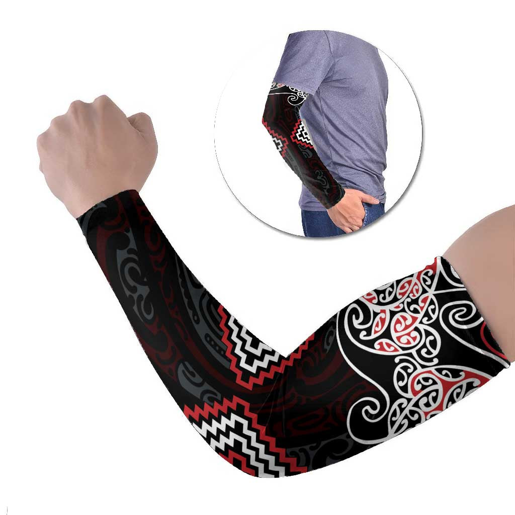 Red Aotearoa Tukutuku Manawa Tapu Arm Sleeves Ta Moko Toi Maori - Polynesian Pride