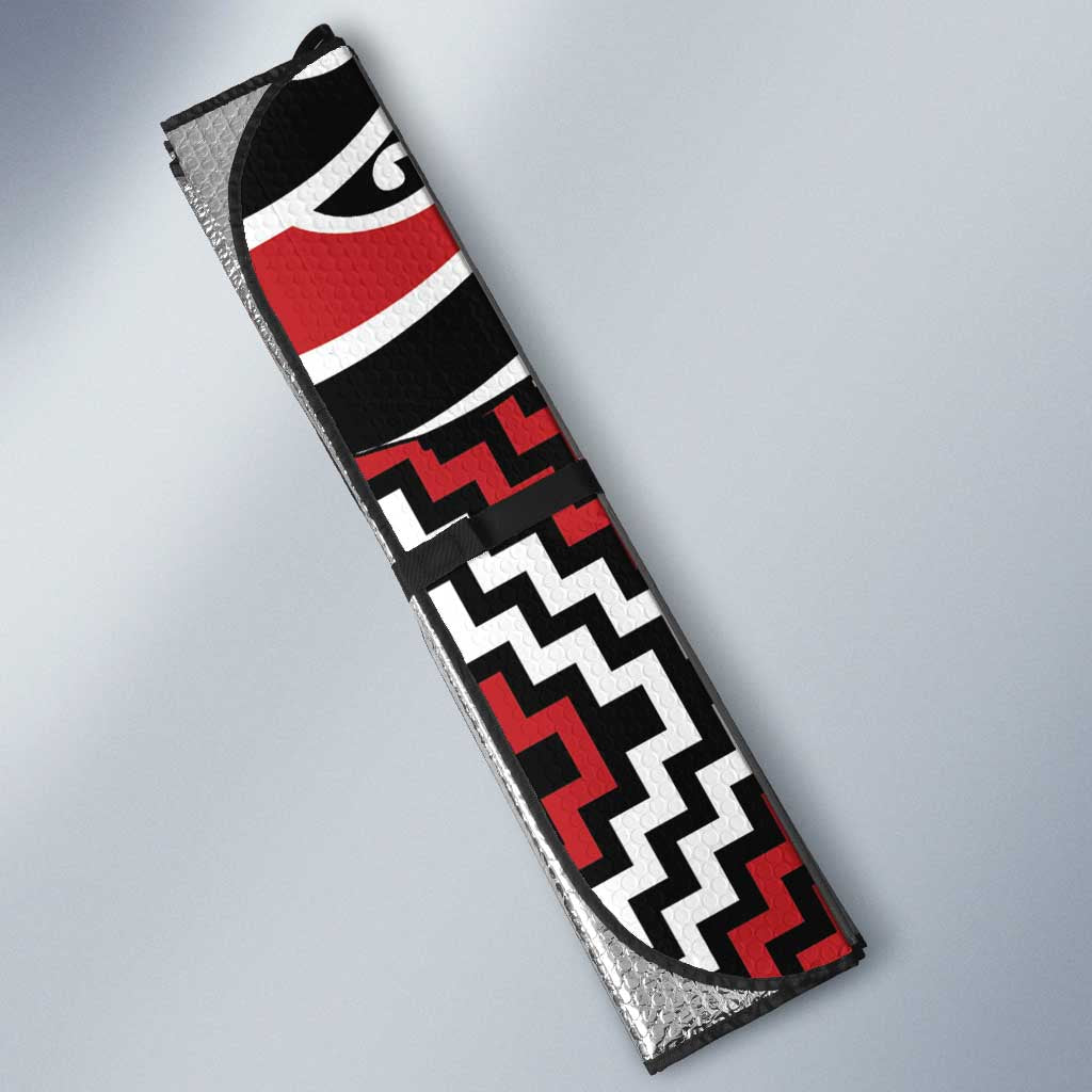 Red Aotearoa Tukutuku Manawa Tapu Auto Sun Shade Ta Moko Toi Maori LT9 - Polynesian Pride