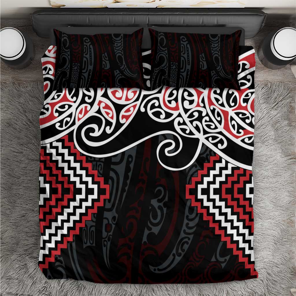 Red Aotearoa Tukutuku Manawa Tapu Bedding Set Ta Moko Toi Maori