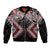 Red Aotearoa Tukutuku Manawa Tapu Bomber Jacket Ta Moko Toi Maori