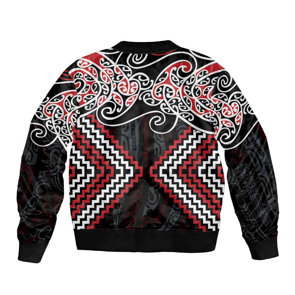 Red Aotearoa Tukutuku Manawa Tapu Bomber Jacket Ta Moko Toi Maori LT9 - Polynesian Pride