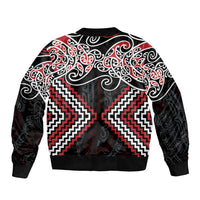 Red Aotearoa Tukutuku Manawa Tapu Bomber Jacket Ta Moko Toi Maori LT9 - Polynesian Pride