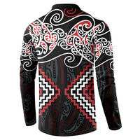 Red Aotearoa Tukutuku Manawa Tapu Button Sweatshirt Ta Moko Toi Maori