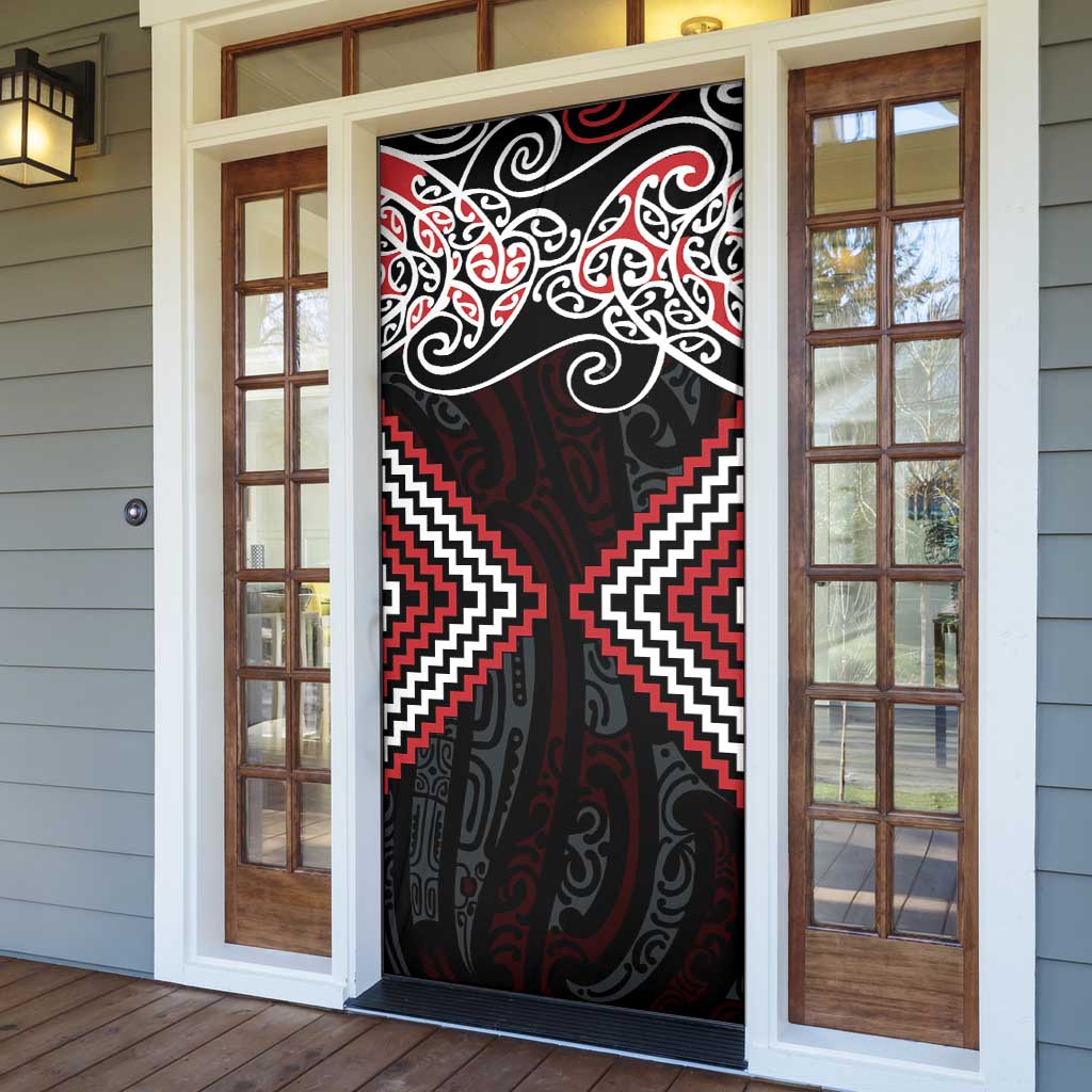 Red Aotearoa Tukutuku Manawa Tapu Door Cover Ta Moko Toi Maori - Polynesian Pride