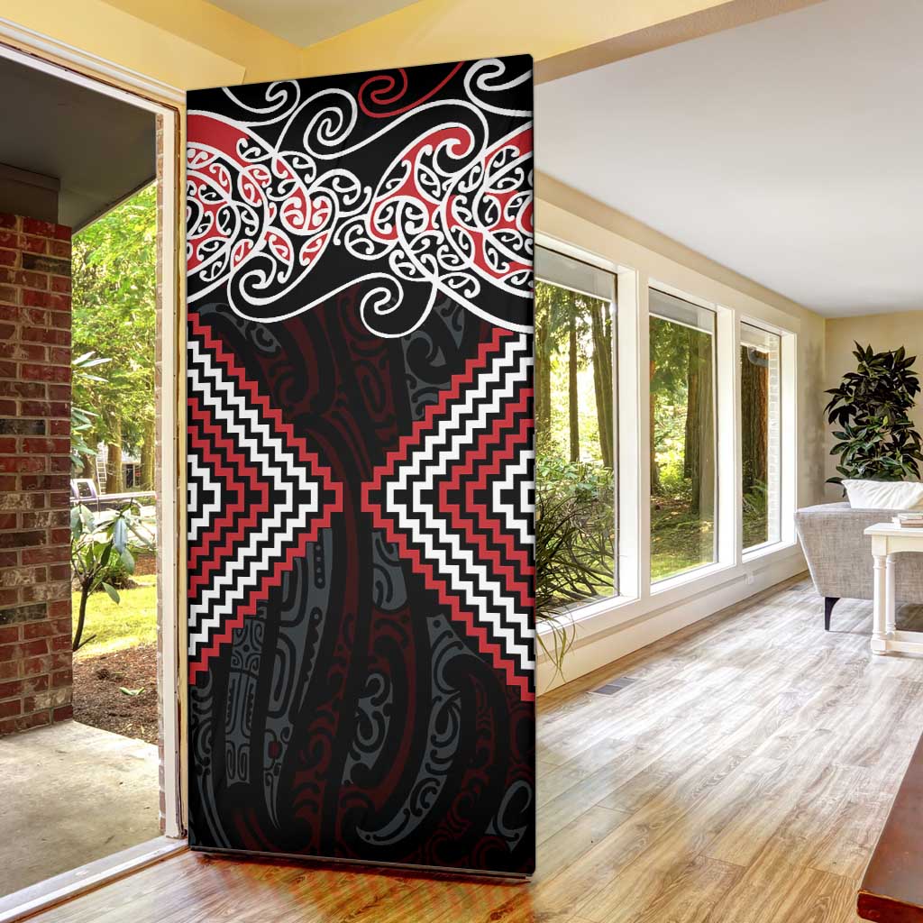 Red Aotearoa Tukutuku Manawa Tapu Door Cover Ta Moko Toi Maori - Polynesian Pride