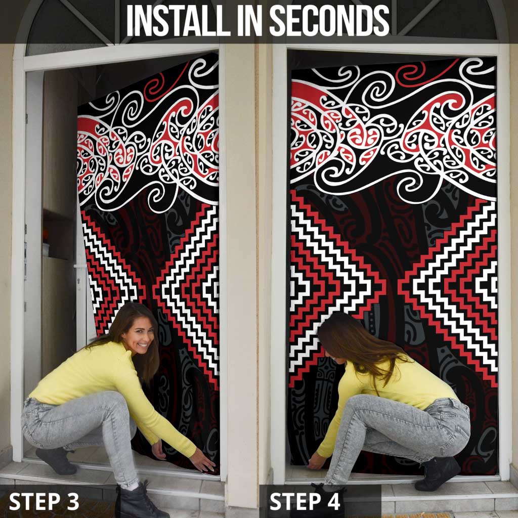 Red Aotearoa Tukutuku Manawa Tapu Door Cover Ta Moko Toi Maori - Polynesian Pride