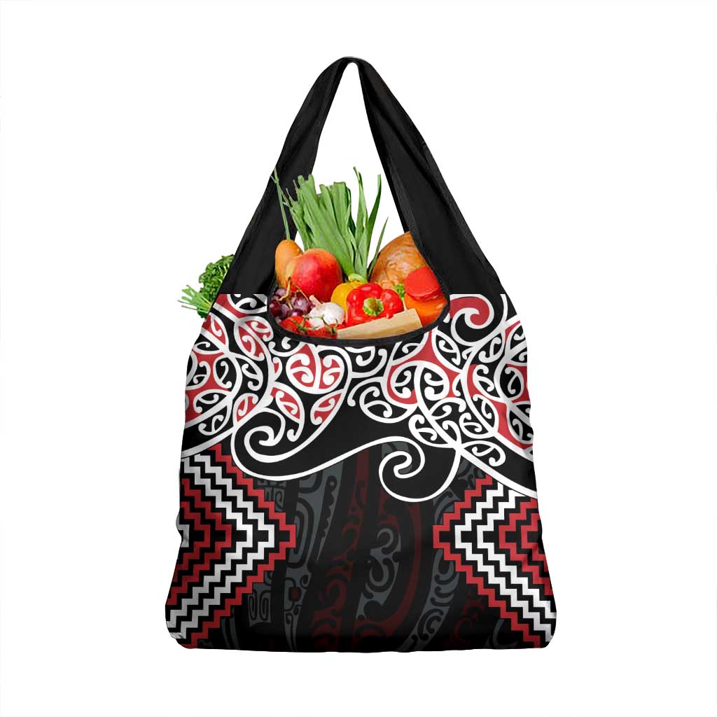 Red Aotearoa Tukutuku Manawa Tapu Grocery Bag Ta Moko Toi Maori