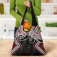 Red Aotearoa Tukutuku Manawa Tapu Grocery Bag Ta Moko Toi Maori