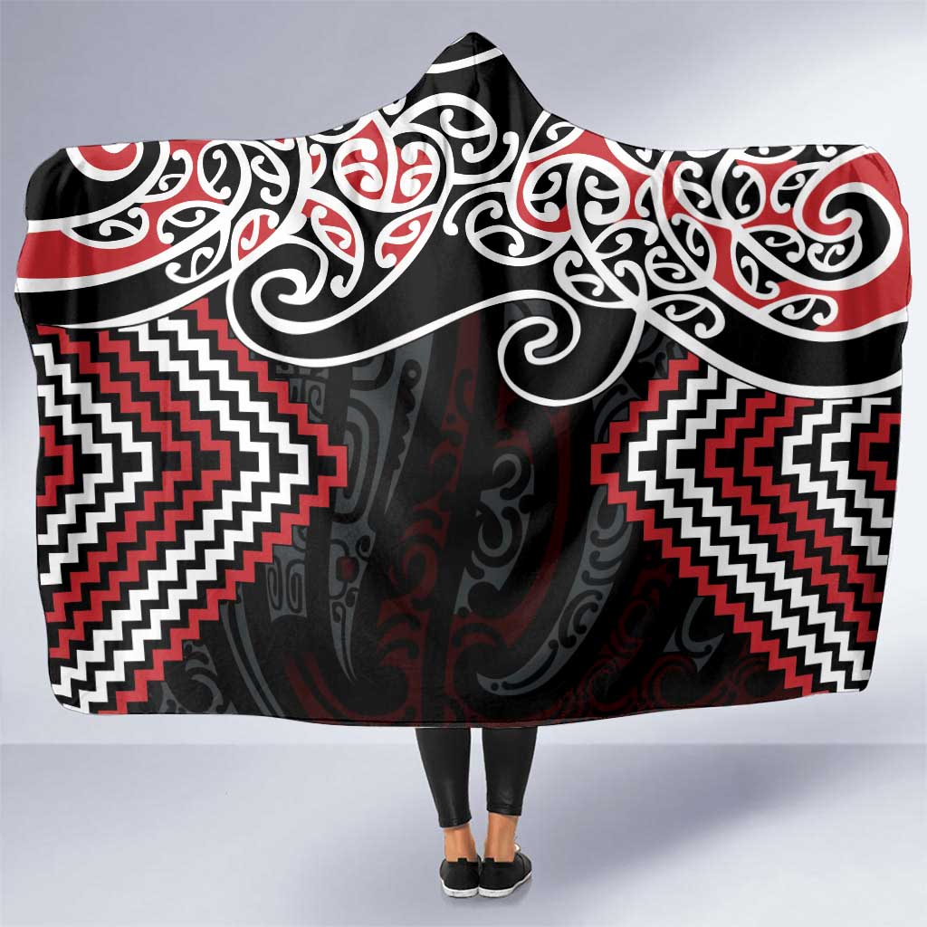 Red Aotearoa Tukutuku Manawa Tapu Hooded Blanket Ta Moko Toi Maori