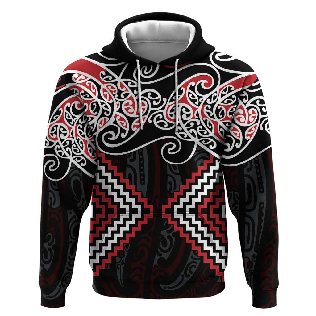 Red Aotearoa Tukutuku Manawa Tapu Hoodie Ta Moko Toi Maori