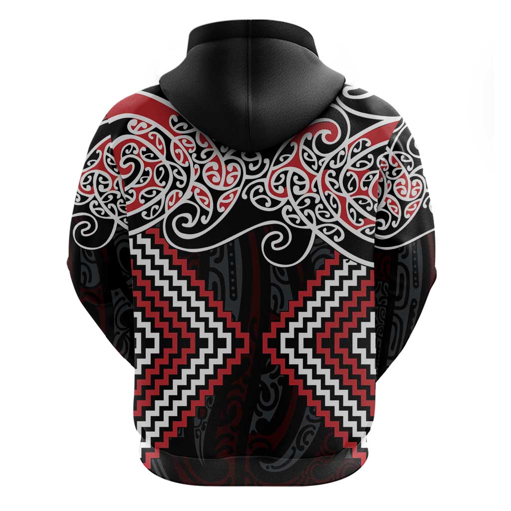 Red Aotearoa Tukutuku Manawa Tapu Hoodie Ta Moko Toi Maori