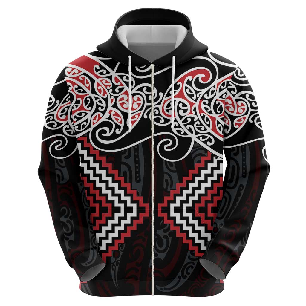 Red Aotearoa Tukutuku Manawa Tapu Hoodie Ta Moko Toi Maori