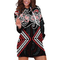 Red Aotearoa Tukutuku Manawa Tapu Hoodie Dress Ta Moko Toi Maori LT9 Red - Polynesian Pride