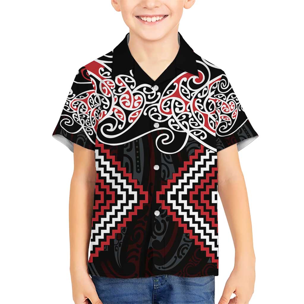 Red Aotearoa Tukutuku Manawa Tapu Kid Hawaiian Shirt Ta Moko Toi Maori