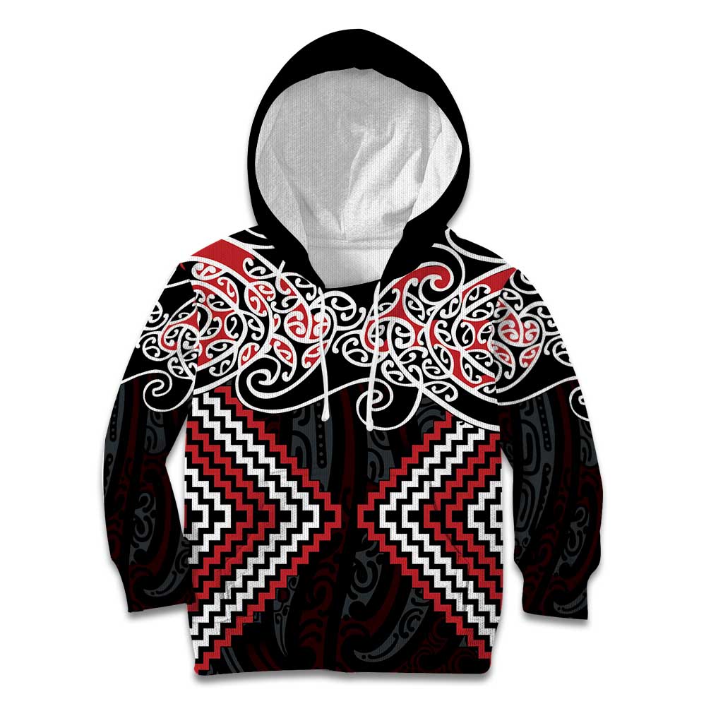 Red Aotearoa Tukutuku Manawa Tapu Kid Hoodie Ta Moko Toi Maori