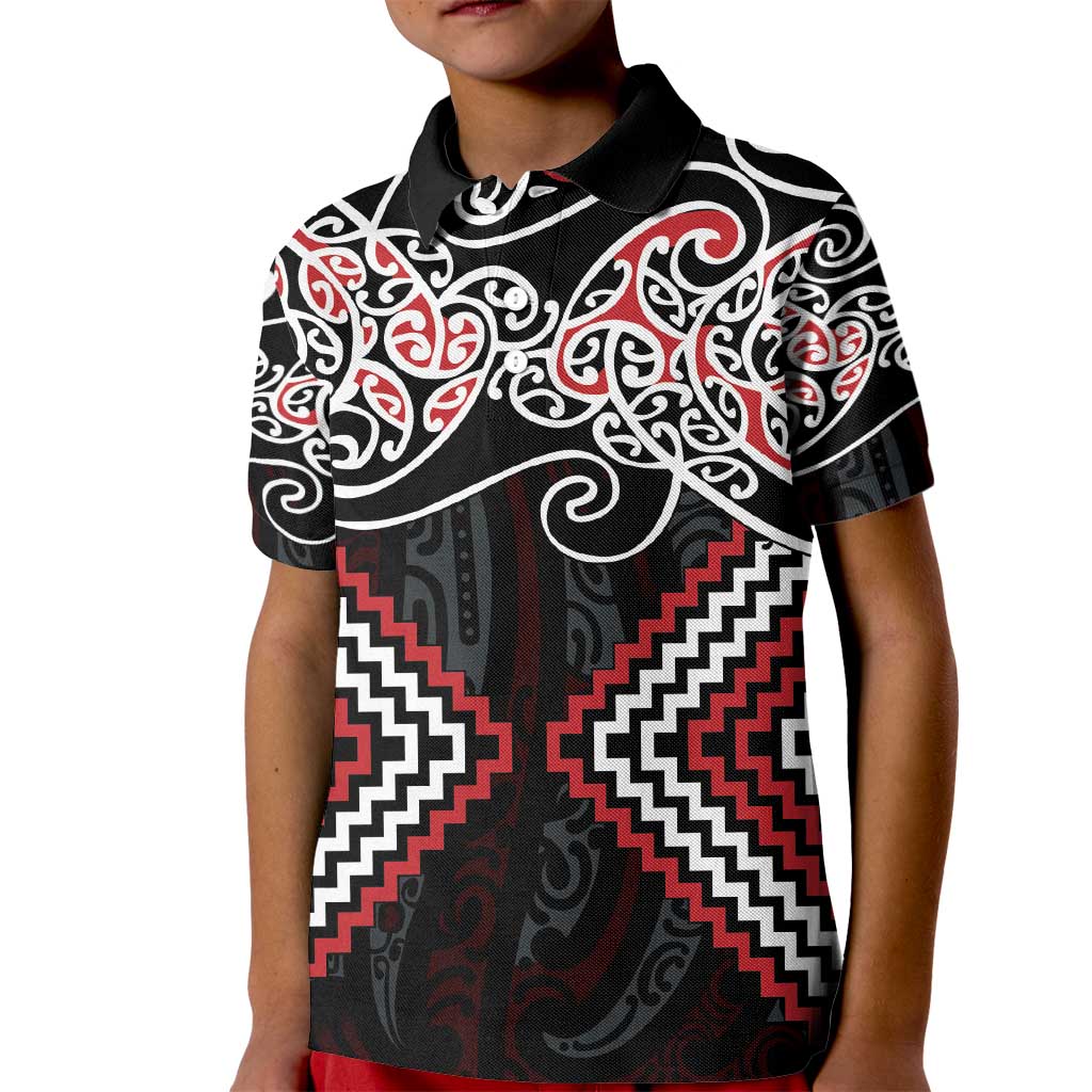 Red Aotearoa Tukutuku Manawa Tapu Kid Polo Shirt Ta Moko Toi Maori