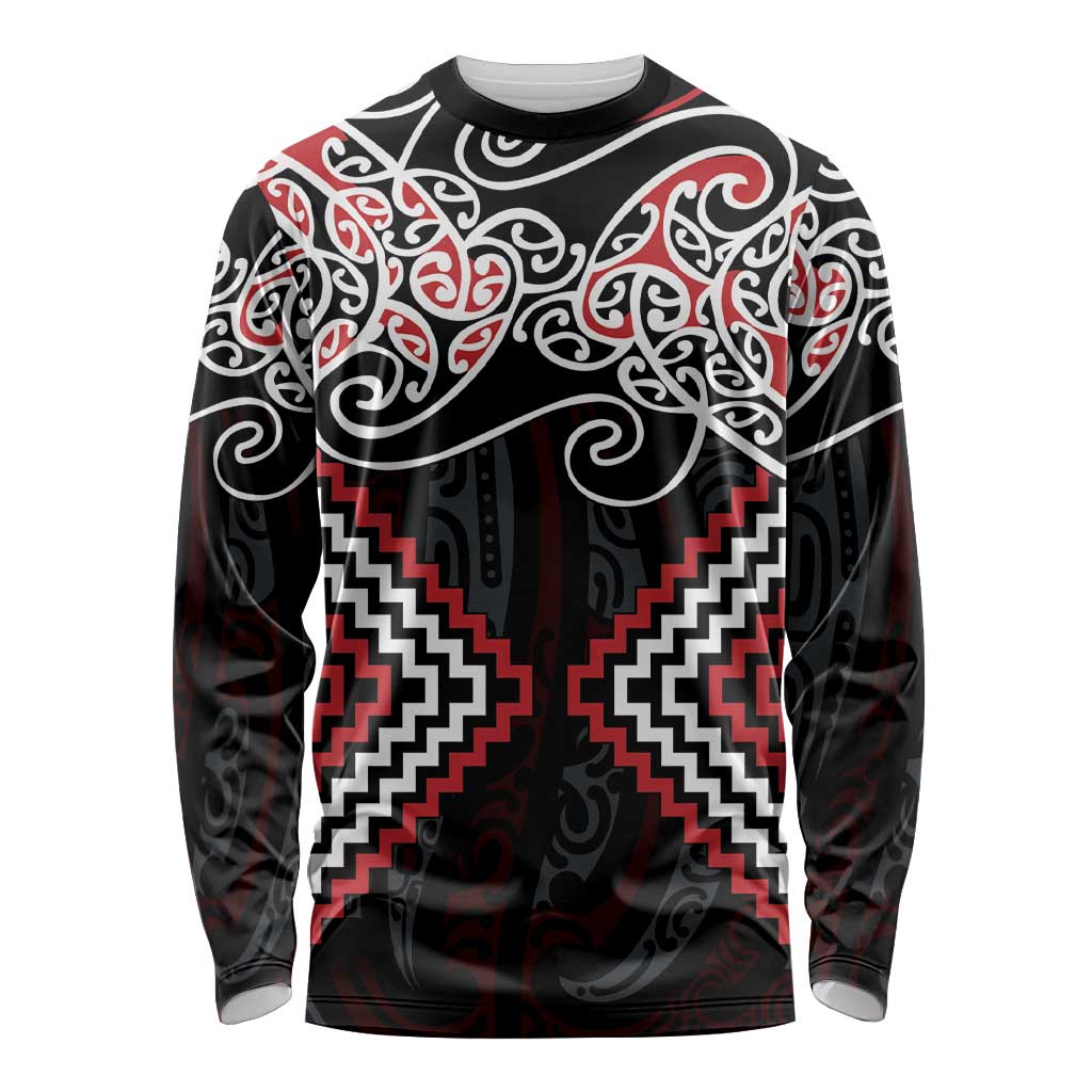 Red Aotearoa Tukutuku Manawa Tapu Long Sleeve Shirt Ta Moko Toi Maori