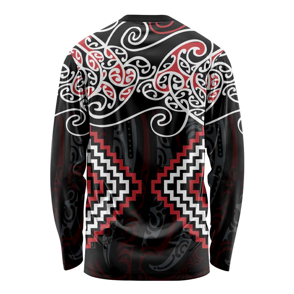 Red Aotearoa Tukutuku Manawa Tapu Long Sleeve Shirt Ta Moko Toi Maori
