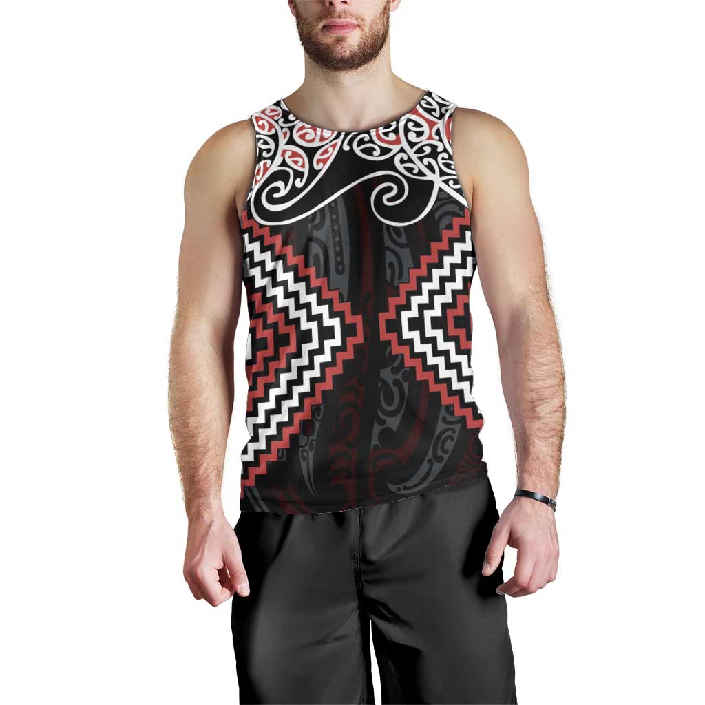 Red Aotearoa Tukutuku Manawa Tapu Men Tank Top Ta Moko Toi Maori