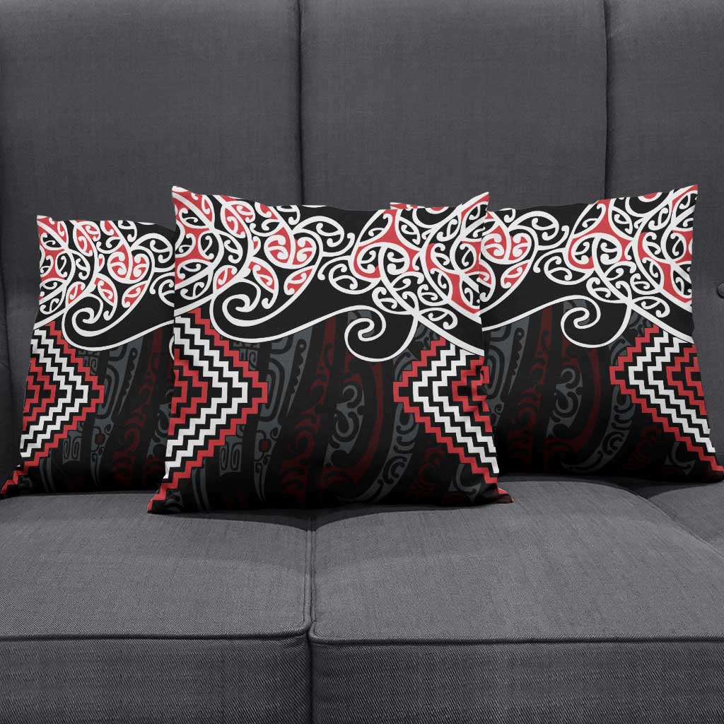 Red Aotearoa Tukutuku Manawa Tapu Pillow Cover Ta Moko Toi Maori - Polynesian Pride