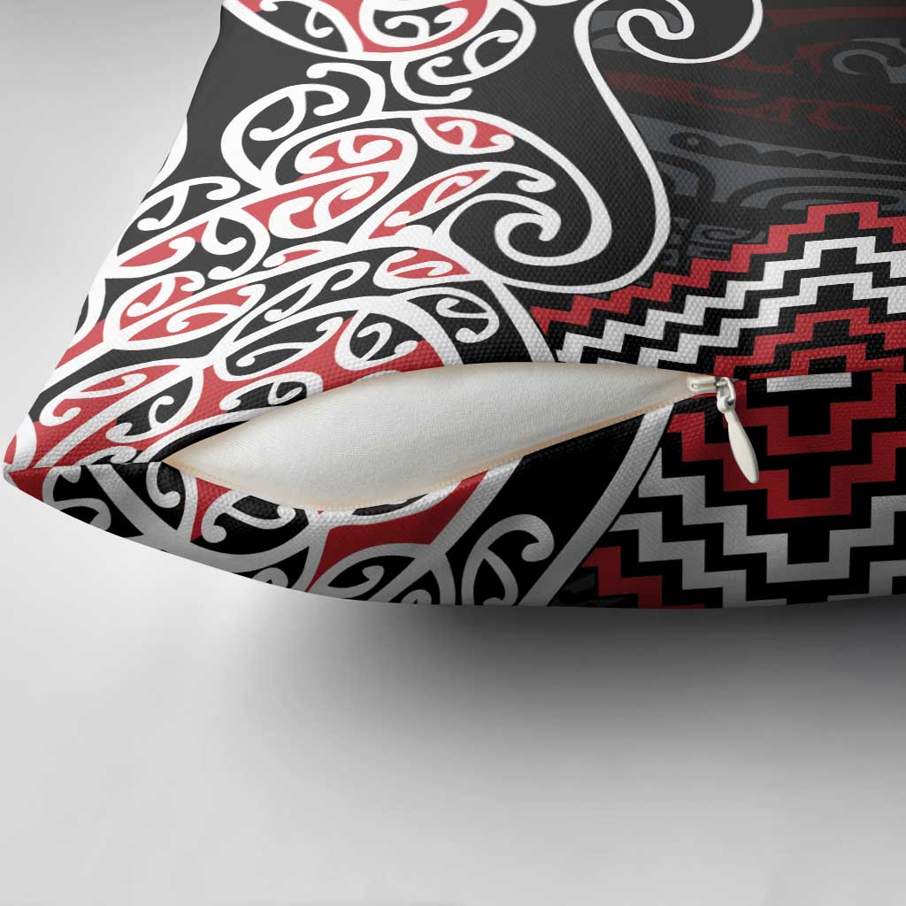 Red Aotearoa Tukutuku Manawa Tapu Pillow Cover Ta Moko Toi Maori - Polynesian Pride