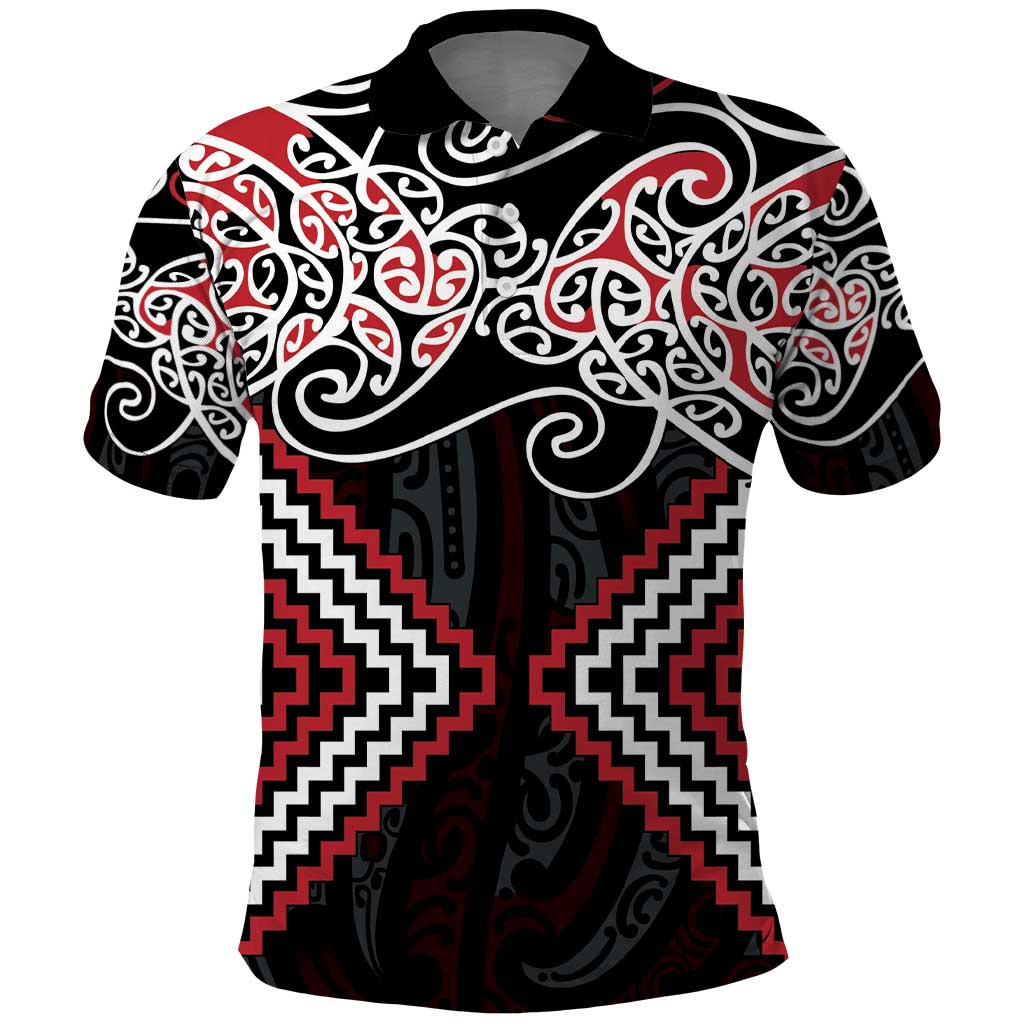 Red Aotearoa Tukutuku Manawa Tapu Polo Shirt Ta Moko Toi Maori