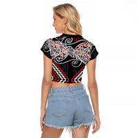 Red Aotearoa Tukutuku Manawa Tapu Raglan Cropped T Shirt Ta Moko Toi Maori