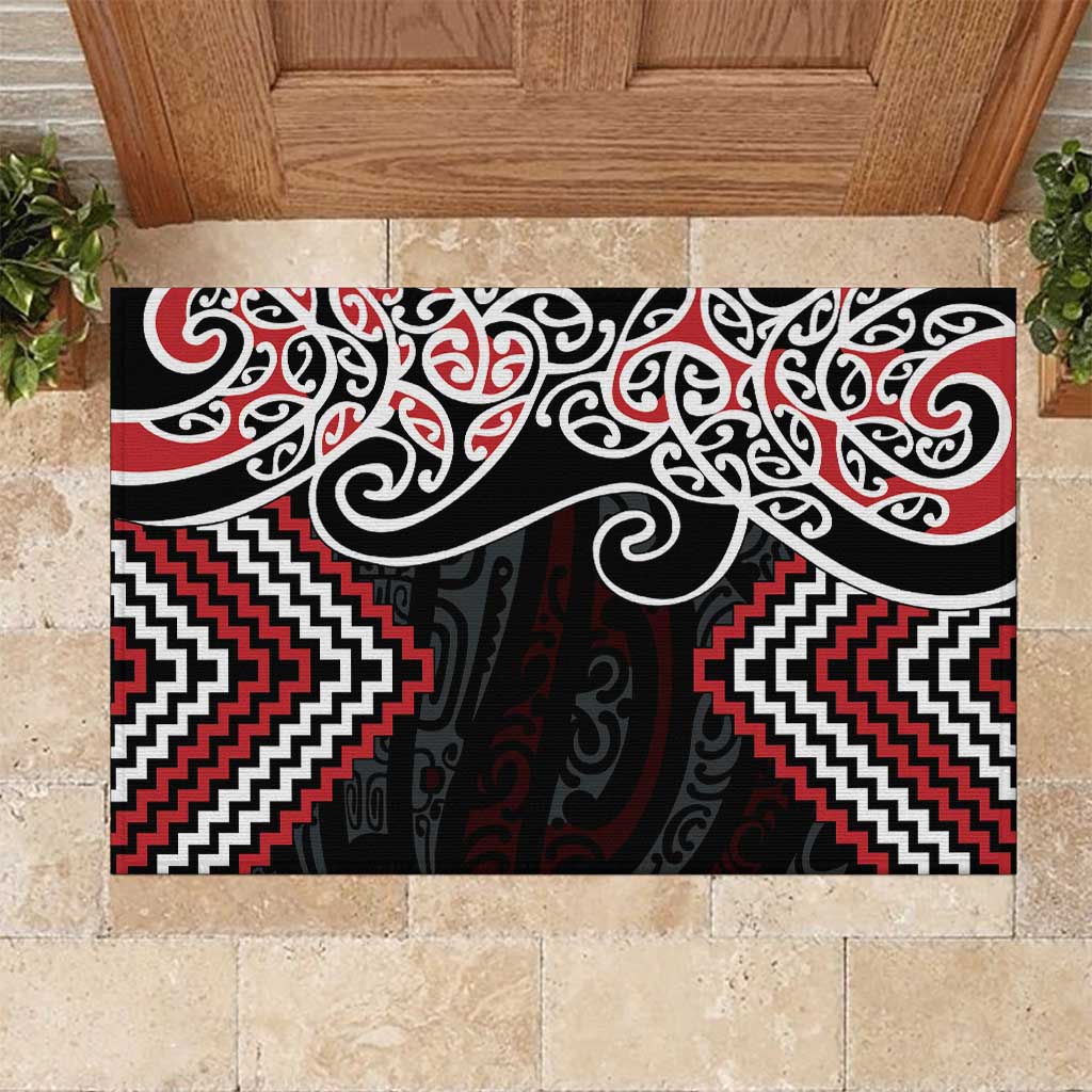 Red Aotearoa Tukutuku Manawa Tapu Rubber Doormat Ta Moko Toi Maori