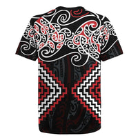 Red Aotearoa Tukutuku Manawa Tapu Rugby Jersey Ta Moko Toi Maori