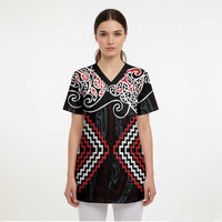 Red Aotearoa Tukutuku Manawa Tapu Scrub Top Ta Moko Toi Maori - Polynesian Pride