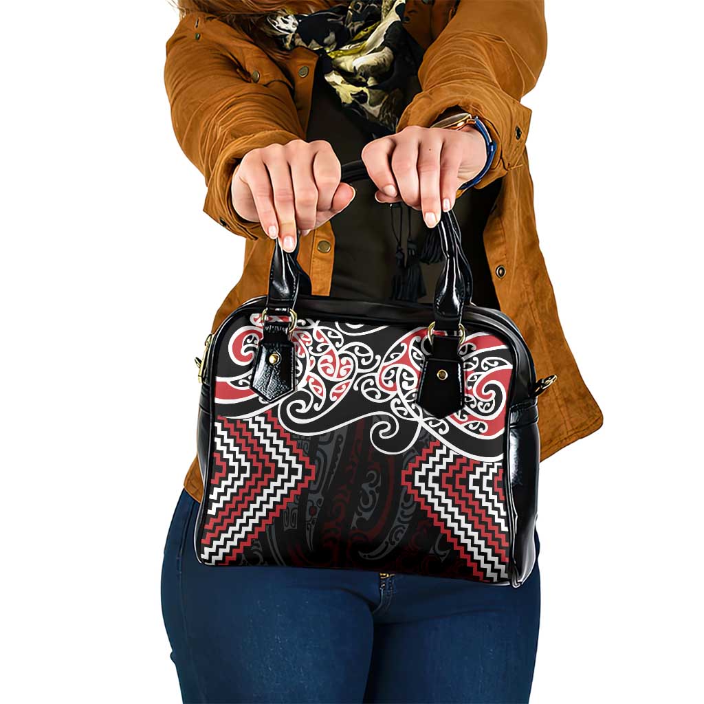 Red Aotearoa Tukutuku Manawa Tapu Shoulder Handbag Ta Moko Toi Maori